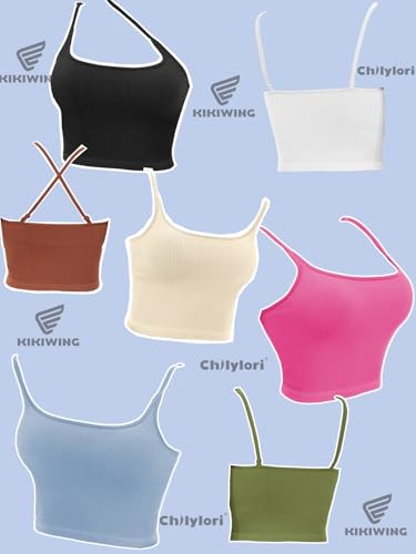Image of Chilylori Seamless Sports Bra Cropped Tank Top with Adjustable Strap 2 Pack | Workout Tops Ribbed Sports Bra for Women Wireless Longline Crop Tank Padded Comfortable Brami