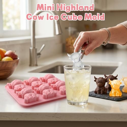 Molde para cubitos de hielo en forma de vaca Highland, silicona rosa miniatura 3