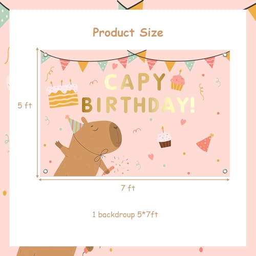Fondo de cumpleaños Capybara rosa 7x5ft para decoración miniatura 5