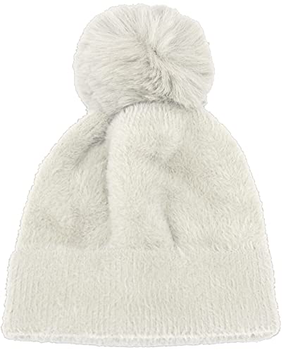 Van Der Rich ® - Gorro con Pompones Invierno cálido Suave Mujer (Lana-Acrílico) - Mujer (Blanco, TU) Cover