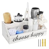 Hair Tool Organizer, White Hair Dryer Holder Rustic Wood Blow Dryer Holder Hair Product Straightener