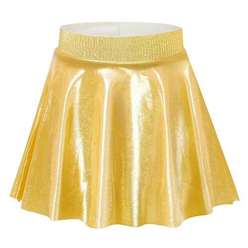 Gnainach Metallic Skirt for Girls 8-9 Years Old Shiny Gold Lightweight Fashion Flowy High Waist Tennis Skort for Kids Activities
