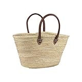 cabas naturel en palmier anses en cuir L.env.55 , cabas de courses , cabas de marché