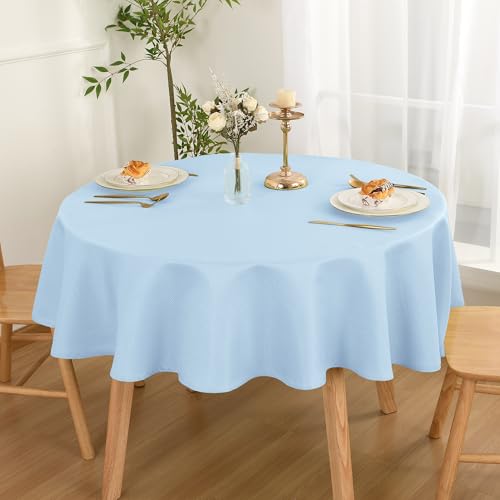 DWCN Round Textured Tablecloth, 60 Inch, Light Blue by DWCN - Used condition - Image 2