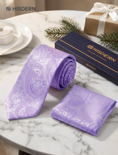 Image of HISDERN Extra Long Ties for Men Classic Floral Tie and Pocket Square Elegant Silk Necktie Handkerchief Set Wedding Party