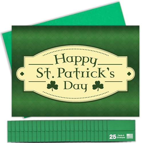 Happy St. Patrick's Day Cards for Family & Business (Plaid & Clovers) Saint Patrick Bulk Greeting Card Set Pack of 25 with Green Envelopes (5x7 inch - A7) Office, Work, Employees & Clients LTI100