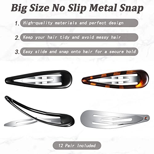 12 Pcs Oval Snap Hair Clips Tortoise Metal Snap Clips Oval Epoxy Hair Grips Metal Ellipse Hair Clips Non Slip Snap Hair Barrettes Hair Accessories For Women Girls Hair Styling, 2.8 In (Classic Style) #TOP1