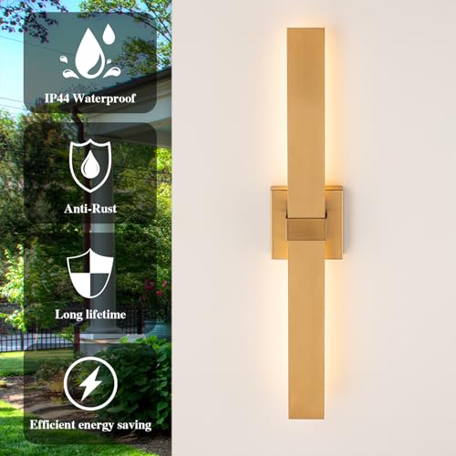 Image of Modern LED Outdoor Wall Sconce 27.2 inch Gold Outdoor Wall Lights Exterior, Outdoor Light Fixtures Wall Mount on House, Garage, Porch, Patio, Front Door etc