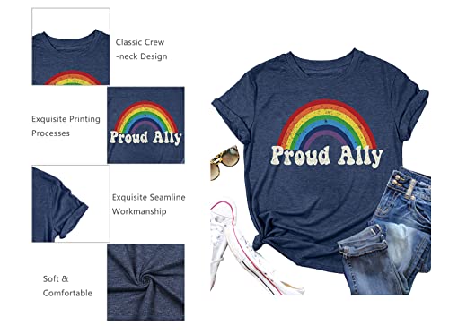 Proud Ally Shirt Women Pride Shirts Rainbow Graphic Tees LGBT Equality Tshirt Casual Holiday Tops — view 4