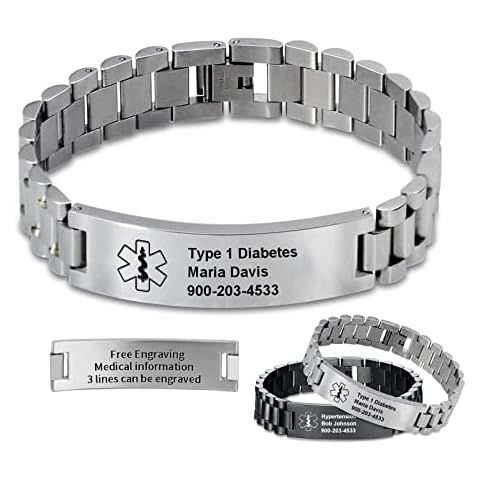 ORFANDE Custom Medical Alert Bracelet for Men Engraved Mens Emergency Id Bracelet Personalized Engraving Medical Alert Wristband Cover