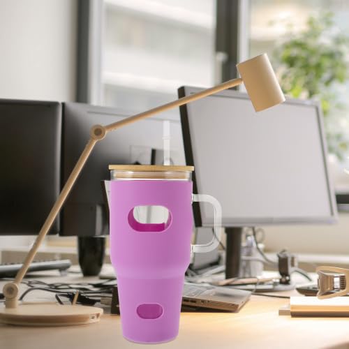Vaso de vidrio de 32oz con tapa y pajita de gran capacidad para casa 7