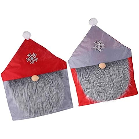PRETYZOOM 2pcs Weihnachten Stuhlhussen Esszimmerstuhl Rücken Bezug Wichtel Zwerg Design Rot Grau Mütze Stuhllehnen Bezug Stuhl Rückenlehne Husse Weihnachten Dekoration Party Zuhause Restaurant Stühle Cover
