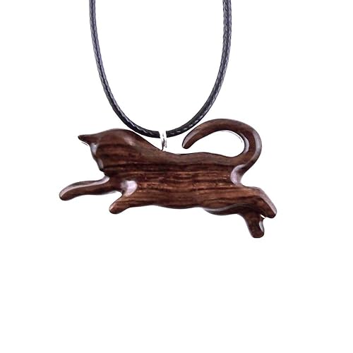 Miniatura 5 de Wooden Cat Necklace Pendant, Handmade Kitten Pet Animal Jewelry by GatewayAlpha Hand Carved in Honduran Rosewood Exotic Wood