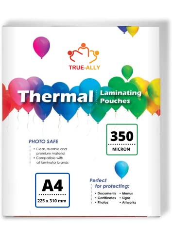 Image of True-Ally (A4 Size - 350 Micron) Lamination Pouch Clear Glossy Thermal Transparent Waterproof 50 Sheets (Home & Office) (A4-350 Micron - 50 Pouch)