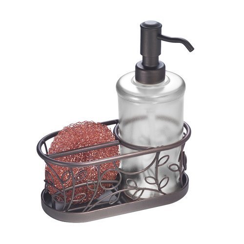 InterDesign Twigz Soap Dispenser Pump and Sponge & Scrubber Caddy â€“ Kitchen Sink Organizer, Frost/Bronze