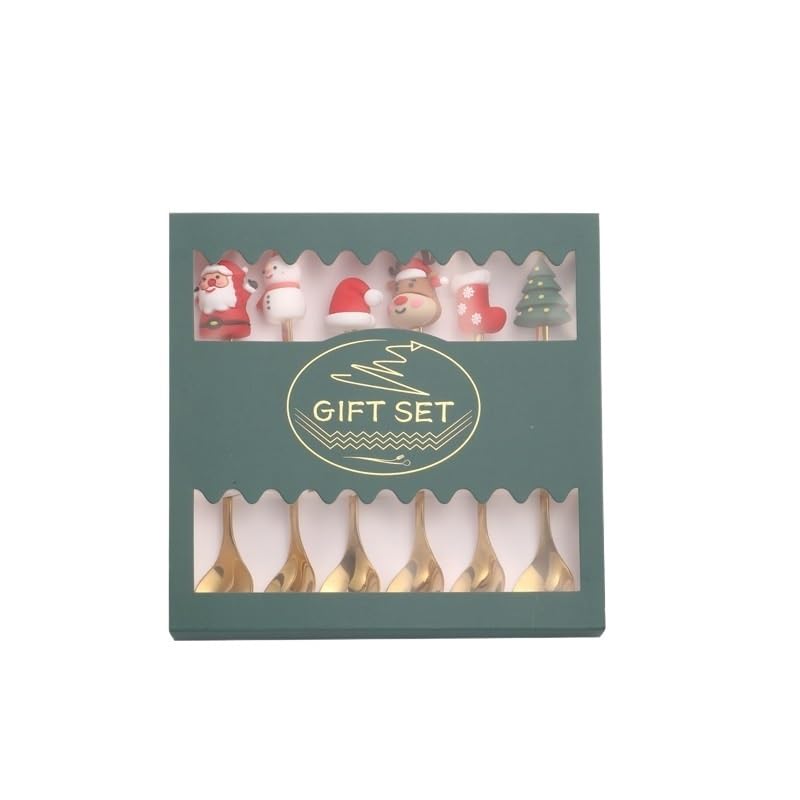 ONUIFIKE Silverware Set, 6/24/36/48/60/72pcs Christmas Tableware Stainless Steel Spoon Creative 3D Christmas Figurine Fruit Spoon Gift Box Set, Home Cutlery Flatware Set(Gold,36 Pieces for 6)