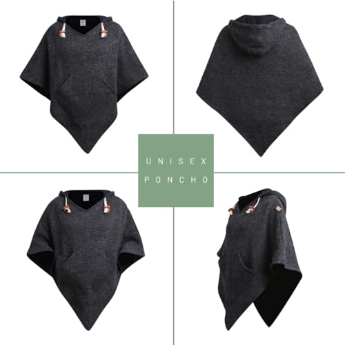 virblatt - Poncho Men & Women | Wool & Fleece | Unisex Hooded Winter Wool Poncho Men Warm S - XXL4
