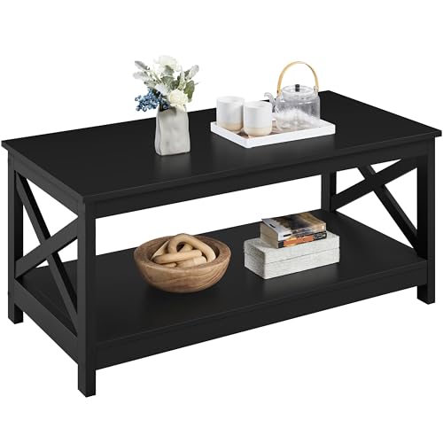 Yaheetech Mesa de Centro de Madera Con Estante 100x54,5x45cm - Café Rectangular Vintage para Sala...