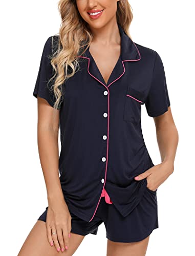 Leikar Womens Button Down Pajama Sets Two Piece Pj Sets Sleepwear Short Pjs Lounge Set #TOP1