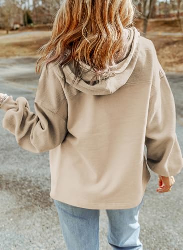 SHEWIN Jackets for Women Casual Long Sleeve Drawstring Fuzzy Sherpa Hooded Zip Up Jacket Coats With Pockets3