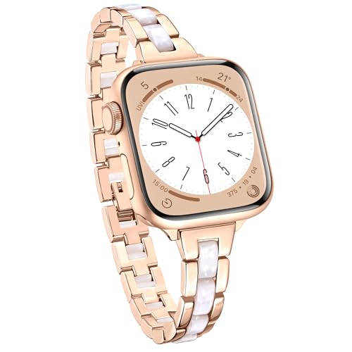 Vamyzji Compatible with Apple Watch Band 42mm 41mm 40mm 38mm, Adjustable Metal Resin Strap for iWatch Series 11 10 9 8 7 6 5 4 SE 3 2 1, Fashion Link Bracelet Apple Watch Bands for Women (Rose Gold)