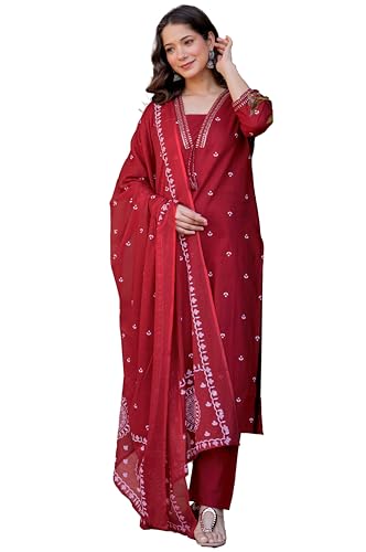 PARTHVI Women's Pure Cotton Printed Straight Kurta Set with Palaz...