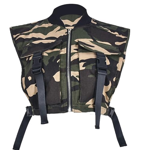 Bnigung Women's Sexy Crop Cargo Vest Sleeveless Buckle...