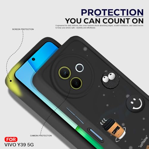 Image of AESTMO Back Case Cover for Vivo Y39 5G | Cute Fun Cartoon 3D Ball | Coffee Silicone Case | Full Body Protection | Camera Protection Back Cover for Vivo Y39 5G (Black)