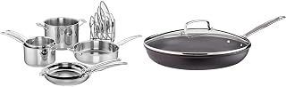 N91-11 Smartnest® Stainless Steel 11-pc Set & 12-Inch Skillet, Nonstick-Hard-Anodized with Glass Cover, 622-30G