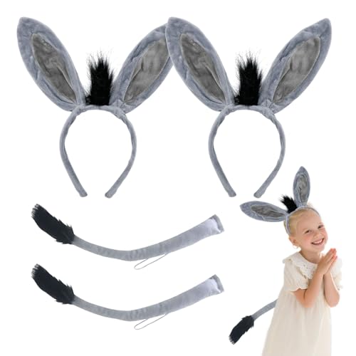 FUIPVGI Conjunto de 4 peças de acessórios disfarce de borro, conjunto de fantasias de animais, orelhas cauda de borro, animal borro disfarces acessórios, para o Halloween carnaval páscoa dia mundial do livro (cinzento)