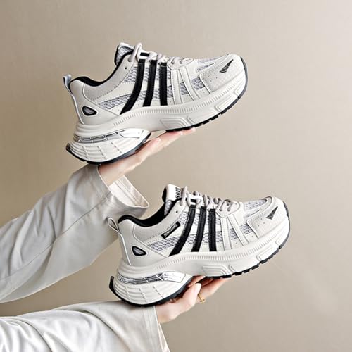 Chunky Sneakers for Women, Womens Fashion Sneakers, Lightweight Leather Sneakers for Women, Comfortable Casual Lace-Up Breathable Dad Shoes4