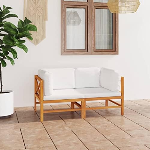 RMPOOML Sofa Chairs, Patio Furniture Sets, 2-Seater Patio Sofa with Cream Cushions Solid Teak Wood Suitable for Garden, Backyard, Balcony, Porch.