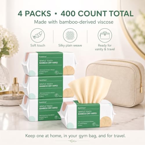 Image of PoeticEHome Face Towels Disposable, Ultra Soft Clean Dry Wipes | Hypoallergenic & Biodegradable Cleansing Tissue Cloth for Sensitive Skin, Unscented & Unbleached, 100 Count
