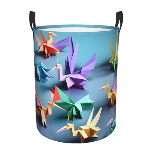 Origami   Cesta de almacenamiento circular multicolor con grúas de papel, asas fáciles de transportar, perfecta para Navidad, cabe en cualquier habitación