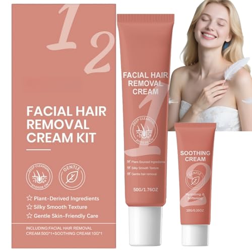 Image of Fast&Effective Facial Hair Removal Cream Set for Women,Moisturizing&Non-Irritating Hair Remover Cream Kit for Sensitive Skin&Delicate Areas,Convenient Set with Scraper,Smoothing Cream for Face Removal