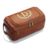 Bolsas de aseo para hombres CGFN, regalos personalizados para hombres, bolsa de aseo de cuero PU personalizada con inicial para hombres, bolsa de aseo colgante, regalos de Navidad y cumpleaños, marrón