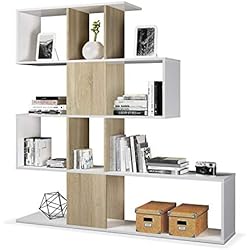 Estanteria Zig Zag Leroy Merlin Habitdesign Estantería Librería, Salón, Comedor o Despacho, Modelo Zig-Zag, Acabado en Blanco Artik y Roble Canadian, Medidas: 145 cm (Alto) x 145 cm (Ancho) x 29 cm (Fondo)
