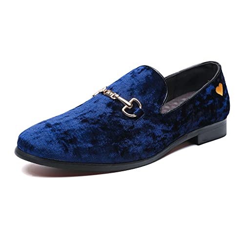 Image of FLQL Men's Luxury Velvet Penny Loafers Shoes Embroidery Suede Dress Loafers Daily Boats Shoes for Party Wedding Prom Size 7-13