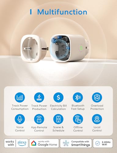Meross_Smart MINI Smart WLAN Steckdose mit Strommessung 16A, Zeitschaltuhr Steckdose mit Fernzugriff, Sprachsteuerung, Smart Home WiFi Steckdose kompatibel mit Alexa, Google Home, SmartThings, 4er