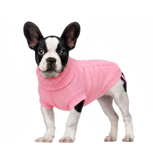 Image of Cozy Stretch Dog Turtleneck Sweater -Soft Warm Dog Knit Sweaters for Boy Girl Pets, Christmas Sweater Pullover for Small Medium Large Pup Winter Outfit,Pink M