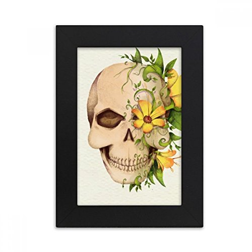 Illustration fleur crâne squelette en cadre photo noir : cadeau idéal