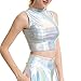 FlyCC Women Metallic Tank Tops, Shiny Crop Top for Dancing, Raves, Festivals, Costumes