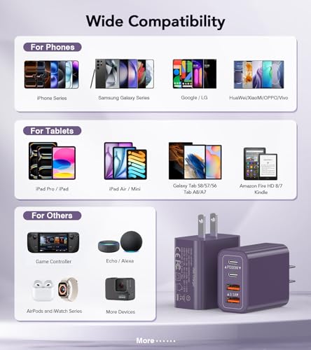 Image of [2Pack] 40W USB C Plug,4-Port Fast Charger Block PD+QC 4 Port Charger Cube Wall Charging Box Brick for Samsung Galaxy S22 /S21+ /S21 Ultra,Magsafe Wireless Charger,iPhone 16 /16 Pro Max /15 /14 /13(Purple)