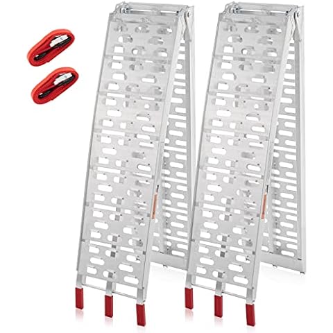 Motorhot 2Pcs 7.5FT Aluminum Loading Ramps for Lawnmower ATV UTV Truck Folding Ramps with Support Legs &Load Straps for Motorcycle Snow Blower Dirt BikeLawnmowers, 1500lbs Capacity, 89.8" Lx11 W Each Cover