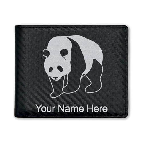 LaserGram Faux Leather Bi-Fold Wallet, Panda Bear, Personalized Engraving Included (Carbon Fiber Black with Silver)