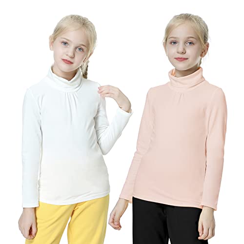 Kid Nation Girls Turtleneck Shirt Cotton Turtle Neck T Shirts With Elastane Cute Long Sleeve T-Shirt Thermal Undershirts For Girls White Pink 7-8 Years #TOP10