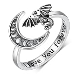 Zunxinsan Dragon ball para mujeres, dragon ball ajustable en plata de ley 925, anillo abierto fase lunar, dragon ball regalo para mujeres, teen mom dragon ball