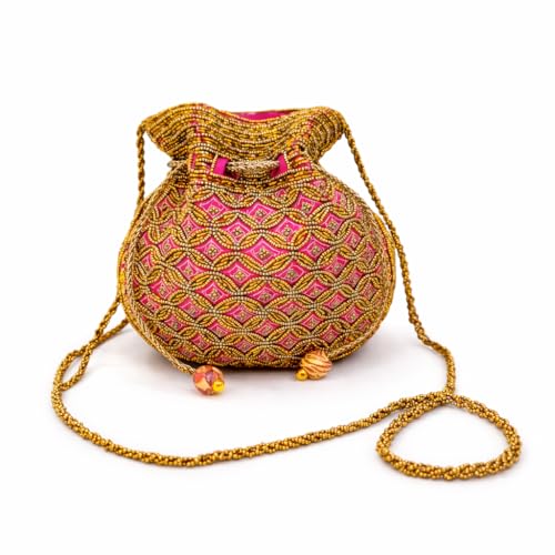 Image of Srajanna Women's Embellished Ethnic Pearl Potli Bag Traditional Handcrafted Evening Clutch for Weddings & Festive Occasions
