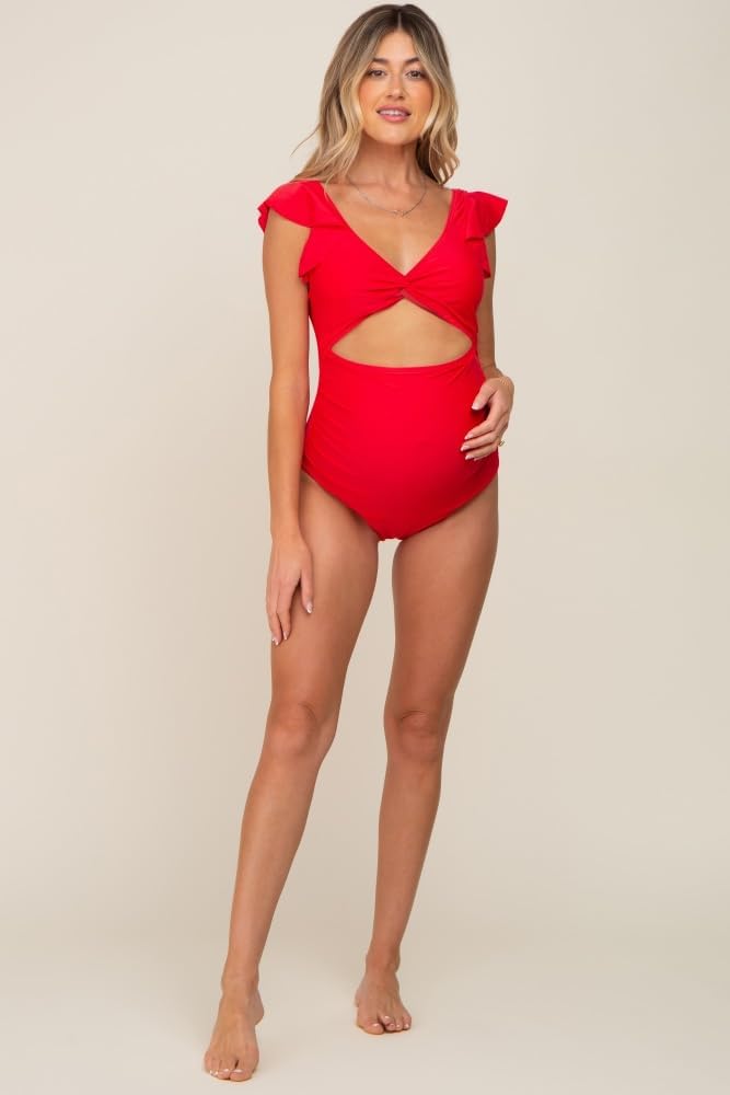 PinkBlush Cutout Flutter One Piece Maternity Swimsuit