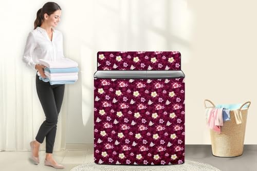Image of The Furnishing Tree Semi-Automatic Top Load Washing Machine Cover | Waterproof & Dustproof | Easy to Clean | Inlet & Outlet Pipe Provision | Durable & Washable, Floral Red Polyester (56x93x107 CM)